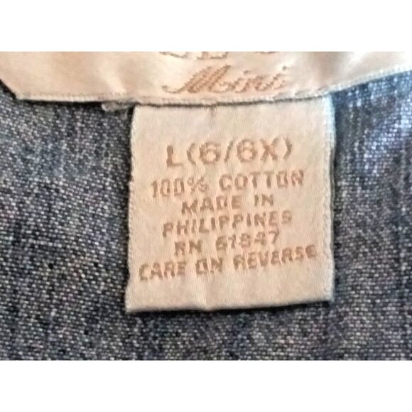 VTG Denim Dress Jumper Girls Sz L crochet floral lace button front fit flare EUC - Picture 10 of 12